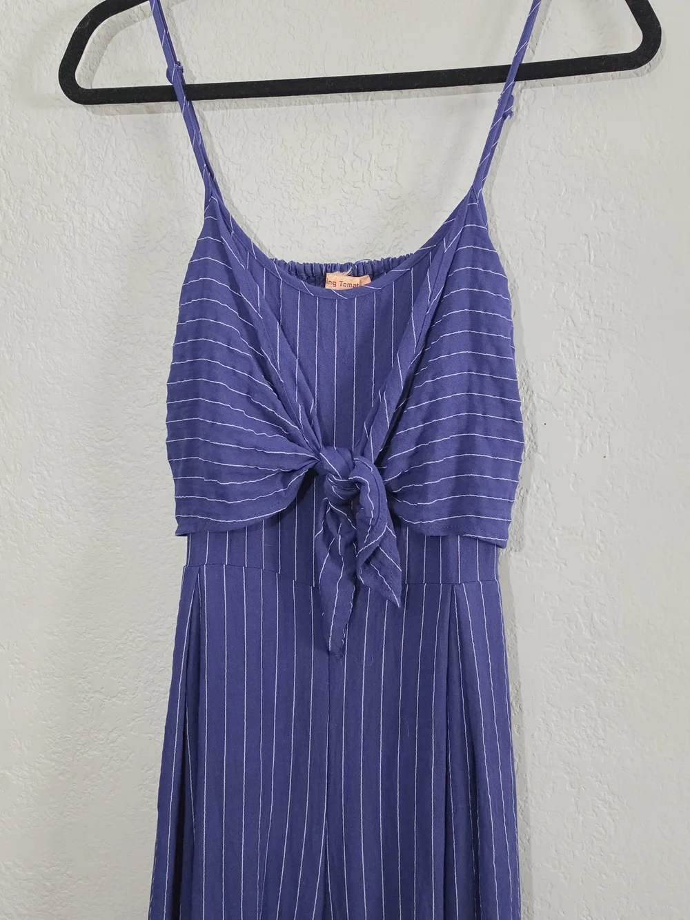 Flying Tomato Navy Pinstripe Tie Front Wide Leg Jumpsuit Adjustable Women Medium - Picture 5 of 10